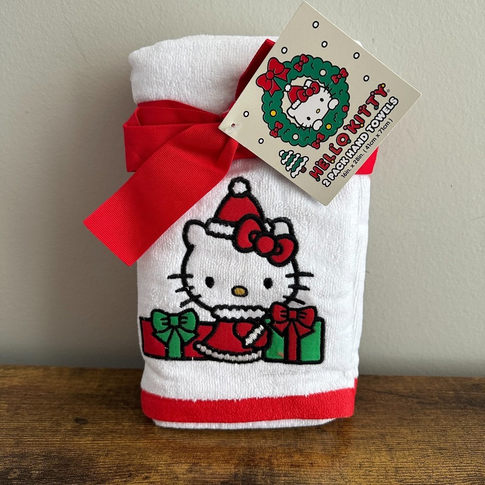 New Hello Kitty HK Sanrio Christmas Hand Kitchen Towels Santa Gifts Red Green